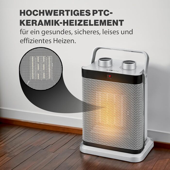 Тепловентилятор Clatronic Портативний та компактний вентилятор 2 режими нагріву (1500/2000 Вт) Керамічний вентилятор Коливальний Ручка для перенесення 7 режимів Портативний обігрівач HL 3631