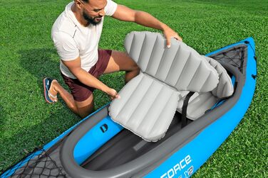 Каяк Bestway Hydro-Force Cove Champion X2 Надувний човен з ручним насосом, веслом, сидіннями, ластами та сумкою для зберігання Двомісний 331 x 88 x 45 см, синьо-сірий