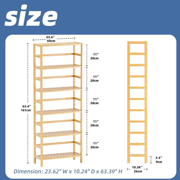 Рівнева книжкова полиця HITNET, полиця для ванної кімнати, висока окремостояча бамбукова полиця з регульованими полицями, полиця для дисплея та рослин для житлового простору, натуральний колір, 6-