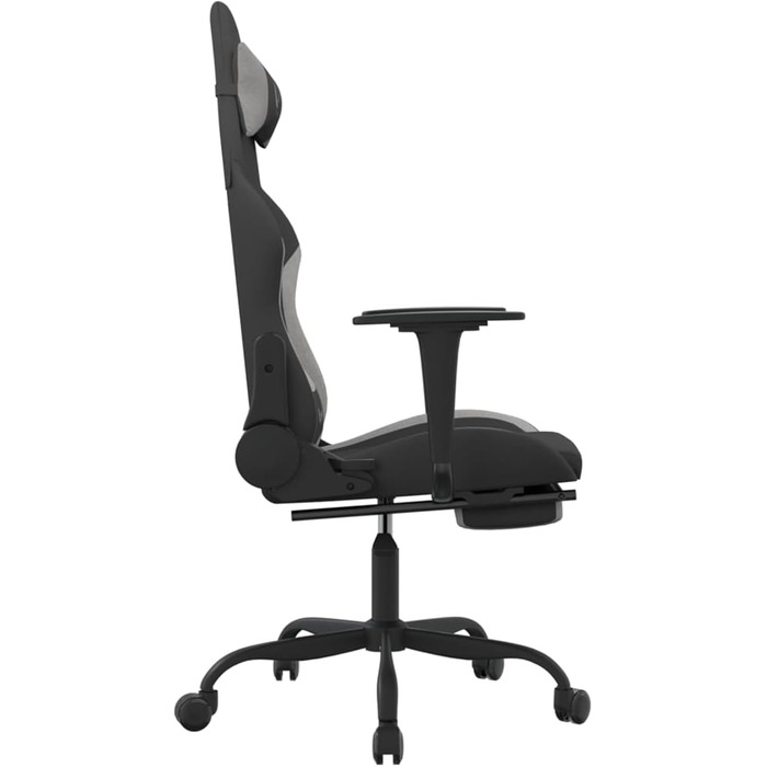 Ігрове крісло з масажем та підставкою для ніг, чорна та світло-сіра тканина, модель ігрового крісла 345481