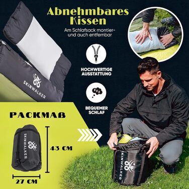 Зимовий спальний мішок SkinWalker для активного відпочинку на природі до -15C зі знімною флісовою ковдрою Зимовий спальний мішок для дорослих Спальний мішок та ковдра на 3-4 сезони, літо та зима, зелений