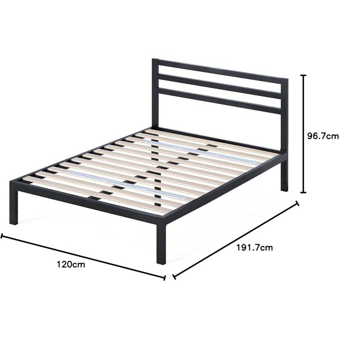 Ліжко Zinus Mia 120 x 190 см Каркас ліжка висотою 35,5 см з місцем для зберігання речей під ліжком Металеве ліжко з узголів&39ям Чорне