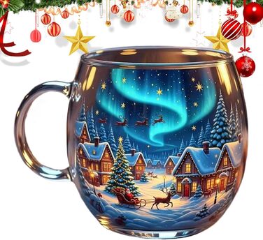 Різдвяна кружка - Розписана, динамічна керамічна кружка для свят Термостійка підставка для кави/чаю для зимових свят Святкова кружка для кави на день народження, вечірка.