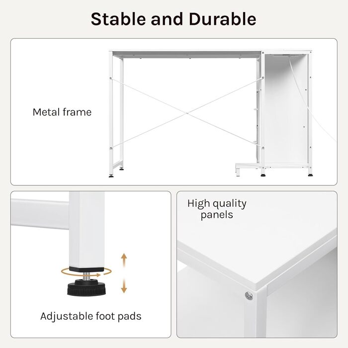 Комп&39ютерний стіл WOLTU кутовий білий з розетками USB-AC - 120x80x75 см змінна полиця та підключення живлення, металевий каркас
