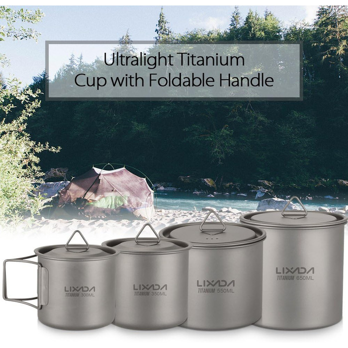 Портативний титановий горщик Lixada з титановою ручкою, що складається, для кемпінгу, відпочинку на природі, для пікніка, походів
