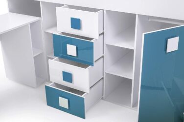 Двоярусне ліжко для дітей, підлітків з місцем для зберігання - Двоярусне ліжко з письмовим столом, шафою, полицею, шухлядами, сход