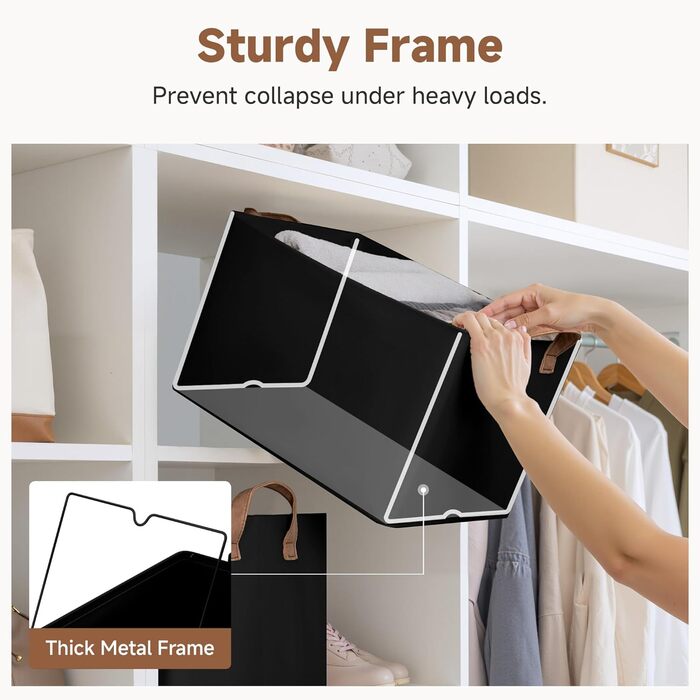 Кошики для зберігання тканини StorageWorks, складні полиці, коробки для зберігання, великі органайзери для шафи з ручками, органайзер для одягу, іграшок, светрів, чорний, 2 предмети, 42 x 30,5 x 26 см