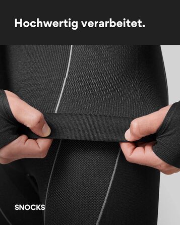 Чоловіча термобілизна Snocks - надзвичайно тепла, щільно прилягає, швидковисихаюча та дихаюча - розміри S-3XL - лижна білизна, функціональна білизна, чорна з отворами для великих пальців