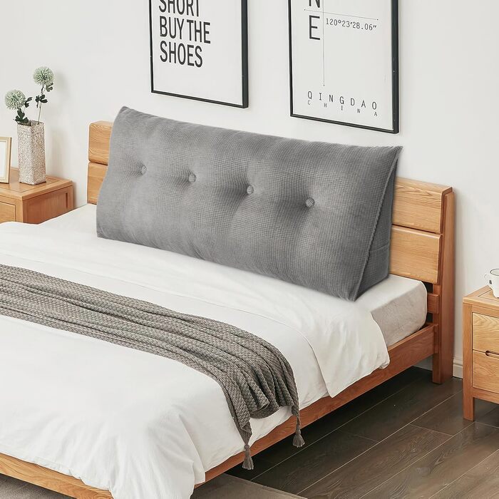 Подушка для спини OHMG 120/140/160/180/200 см, клиноподібна подушка, підходить для ліжка та дивана, трикутна подушка для читання, подушка зі знімним чохлом, який можна прати, з практичною бічною кишенею, подушка для сидіння, настінна подушка 120*50*20 см 