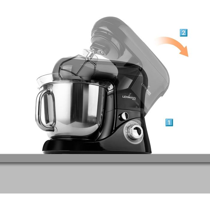 Планетарний кухонний комбайн Lehmann з чашею з нержавіючої сталі 5 л Багатофункціональний міксер 2200 Вт 6-швидкісна тістомісна машина Включаючи кришку для бризок, гачок для тіста та віночок