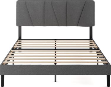 Каркас двоспального ліжка Zinus Maya - Ліжко 135 x 190 см - Висота 30 см - М&39який каркас ліжка-платформи з узголів&39ям - Дерев&39яна рейкова опора - Темно-сірий