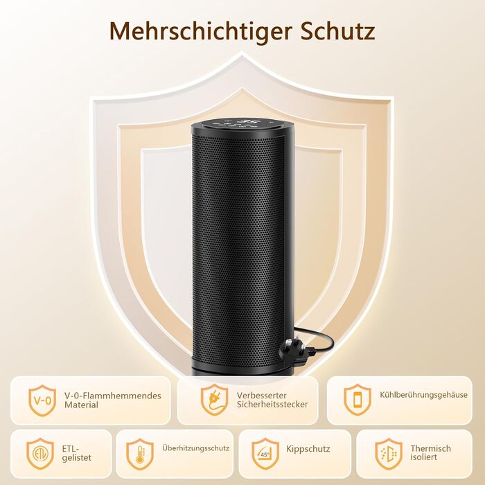 Енергозберігаючий вентилятор-обігрівач потужністю 1800 Вт з пультом дистанційного керування, керамічний вентилятор-обігрівач PTC 41 см, тихий, коливальний електричний обігрівач 70, 12-годинний таймер та захист від перегріву, для спальні, дому, чорний