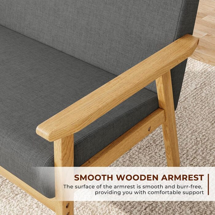 Місний диван Dripex, сучасний скандинавський тканинний диван, диван для відпочинку з дерева та лляної тканини, м&39який диван для вітальні, спальні, офісу, темно-сірий, 113x67x75см, 2-