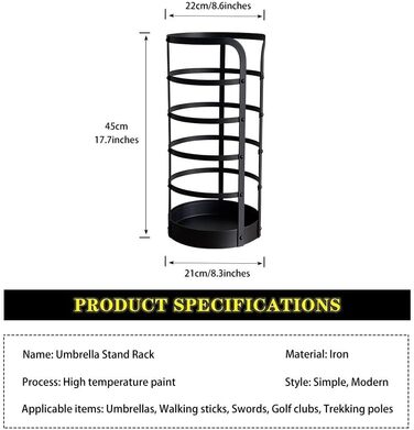 Підставка для парасольки Кругле порожнисте відро для парасольки, Підставка для зберігання парасольок з гачком, Підставка для парасольки в приміщенні чорна, Стійка для зливу парасольки для входу 22 * 45 см Чорний колір