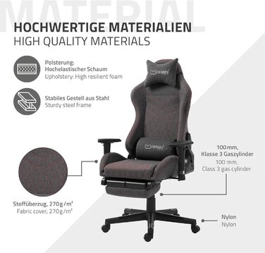 Ігрове крісло ML-Design, сіро-червоне, тканинне, ергономічне офісне крісло, регульоване поворотне крісло, гоночне ігрове крісло з підлокітниками, підголівником, поперековою подушкою, підставкою для ніг, робоче крісло, спортивне сидіння, крісло керівника