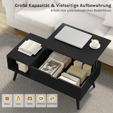 Журнальний столик WOLTU з регульованою висотою, стіл для вітальні з місцем для зберігання, журнальний столик, бічний столик, столик для дивана, 100 x (43-57) x 50 см, чорний, BTS26sz