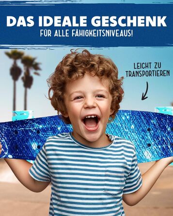 Скейтборд Deleven LED Galaxy Blue 56 см зі світлодіодними колесами ABEC-7 міні-круїзер для дітей дорослих початківців інструмент T-Tool у комплекті синій галактика пенні-борд з LED підсвічуванням оригінал 2025