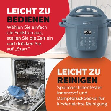 Мультиварка Instant Pot 7-в-1, 5.7 л розумна скороварка, Slow Cooker, рисоварка, сотейник, йогуртниця, пароварка та підігрівач страв, колір Daydream Blue