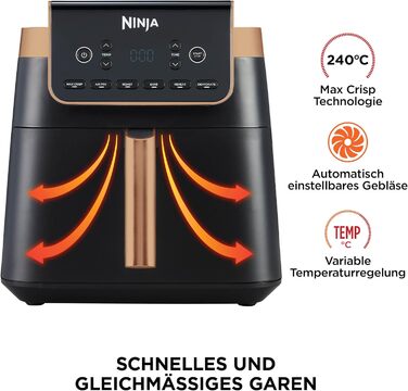 Аерофритюрниця Ninja MAX PRO, 6,2 л, без олії, чорний/мідний