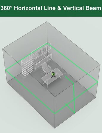 Лазерний нівелір CUSBON, професійний поперечний лазер з горизонтальною лінією 360 градусів (самовирівнювання, зелений лазер, зарядка через USB тип C, адаптер, захисна сумка) для використання в приміщенні та на будівельному майданчику
