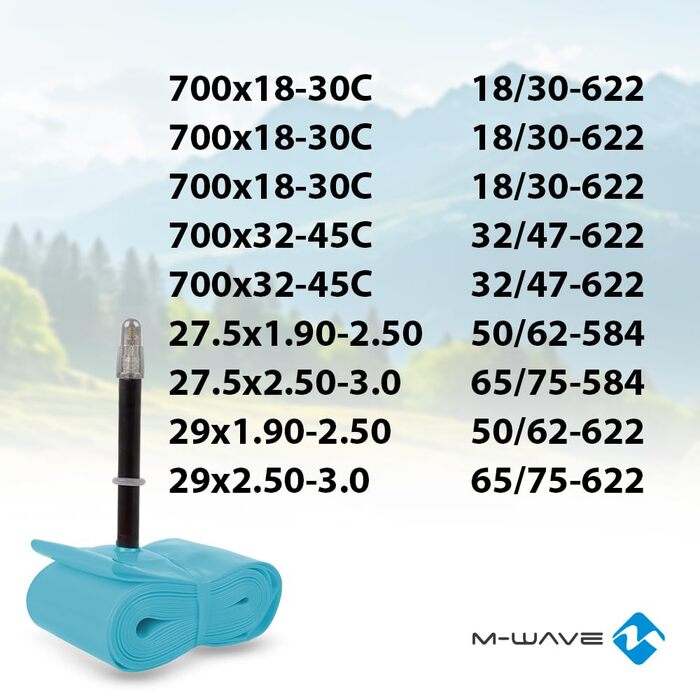 Камера велосипедна TPU, міцна 114 г, 29x2.503.0 FV 48 мм, PURRIDE від M-WAVE, бірюзова 29x2.50-3.0, 65/75-622, FV 48 мм
