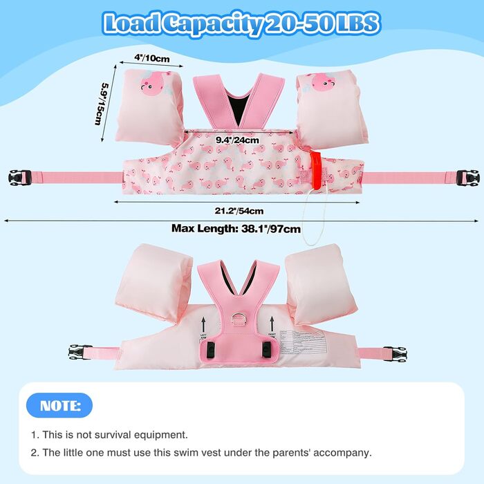 Дитячі плавки MoKo, мультяшна плавка з Y-подібним дизайном, ременями безпеки та аварійним свистком для хлопчиків та дівчаток вагою 20-50 фунтів. Рожевий кит для 20-50 фунтів.