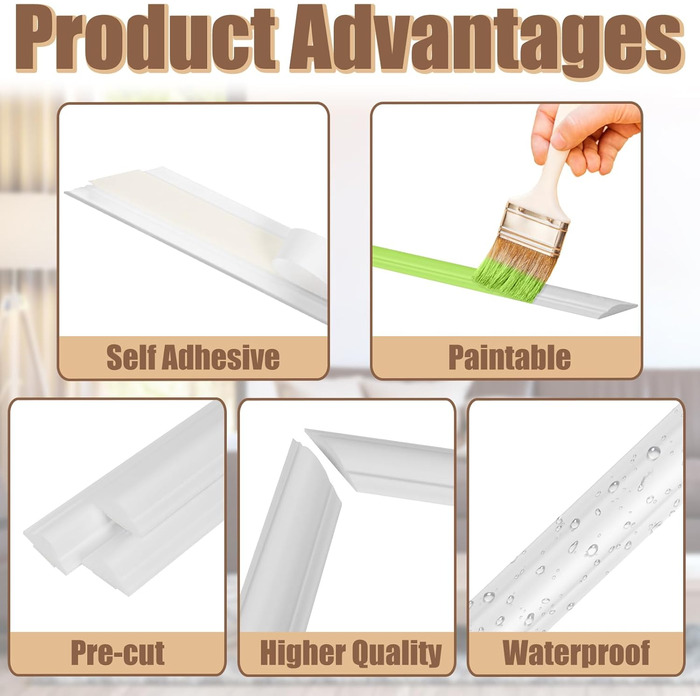 Комплект для настінного молдингу AKOZLIN, що знімається та наклеюється, попередньо нарізані панелі для обшивки стін, легко встановлюються, самоклеючі акцентні оздоблення, декор стін для офісу, дому, спальні, вітальні, 3 комплекти - 3 верхні, 3 нижні, 143 