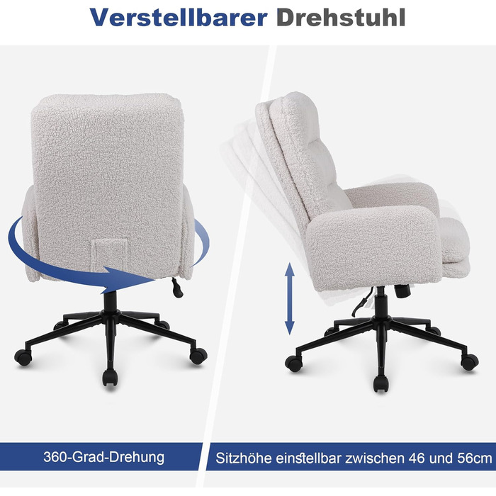 Кашемірове офісне крісло Youhauchair, ергономічне офісне крісло з високою спинкою, зручне крісло для туалетного столика, обертове офісне крісло з регульованою висотою, кремова кашемірова висока спинка