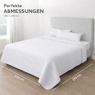 Покривало 220x240 см Двостороння ковдра зі 100 поліестеру Мяка, легка у догляді та сучасна Покривало та плед для двоспальних ліжок (Білий) Білий