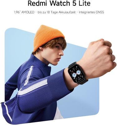 Розумний годинник Xiaomi Redmi Watch 5 Lite, вбудований GPS, відстеження серцевого ритму та SPO, водонепроникність 5 атм, завжди ввімкнений дисплей, Bluetooth-дзвінки, сучасний чорний колір