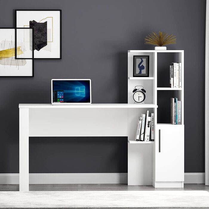 Письмовий стіл Homidea Tody - Комп&39ютерний та письмовий стіл - Робочий простір - Місце для зберігання з дверцятами та полицями в сучасному дизайні для домашнього офісу або дитячої кімнати (Tody - білий)