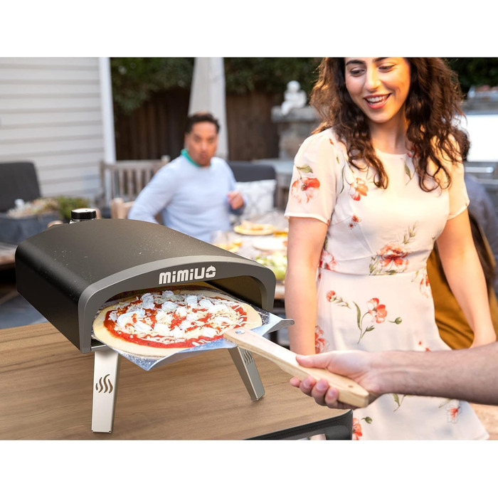 Газова піч для піци Mimiuo з каменем для піци та лопатою для піци, мобільна піч для піци, портативна піч для піци для патіо та балкона, піч для піци для саду, на відкритому повітрі, газова піч для піци, чорна