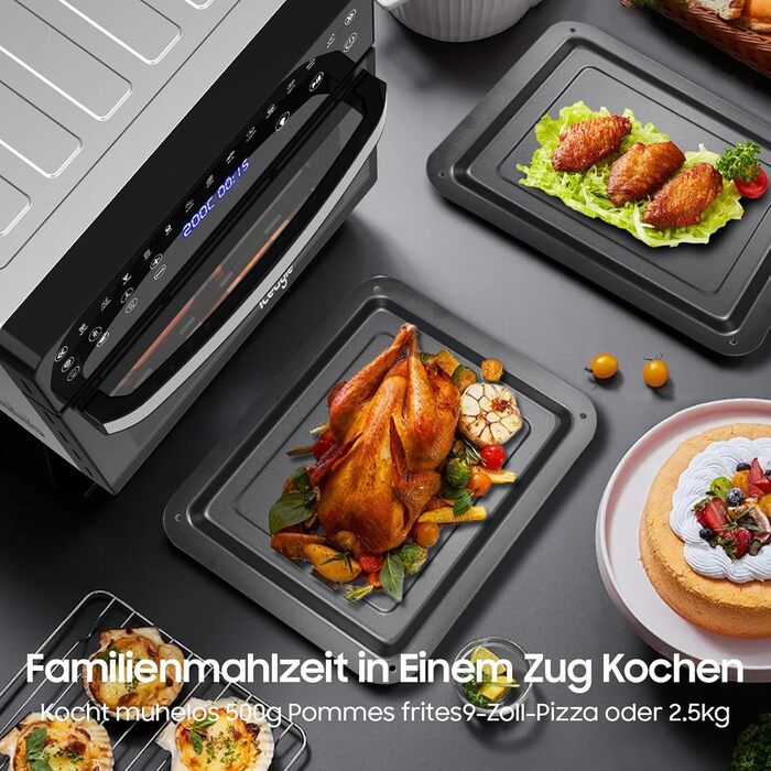 Фритюрниця Iceagle Hot Air Fryer XXL 15 літрів, фритюрниця з 13 програмами, міні-духовка, функція дегідратора, РК-дисплей, з буклетом рецептів та аксесуарами, 1800 Вт 15 л