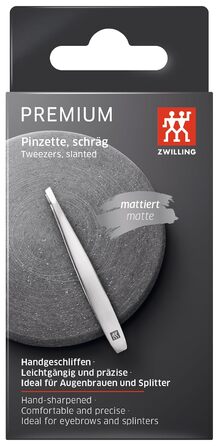 Пінцет ZWILLING косий (вищипування брів, видалення шин, ручне шліфування, шорсткі кінчики, гіпоалергенний), преміум, срібло, 90 мм Silver Oblique Tip Single