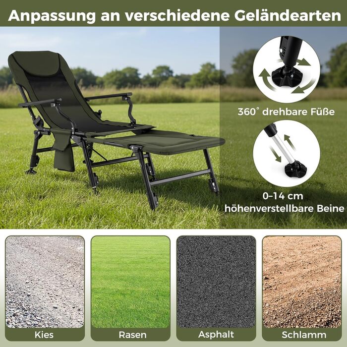 Рибальське крісло COSTWAY зі знімною підставкою для ніг, кемпінгове крісло з регульованою спинкою та м&39якою високою спинкою, регульоване по висоті коропове крісло, складне рибальське крісло для кемпінгу, риболовля в наметі