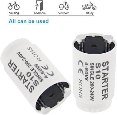 Стартер для люмінесцентних ламп S10 starter longlife 4-80 Вт 200-240V Стартер для люмінесцентних ламп індивідуальне перемикання люмінесцентних ламп, 12 шт.