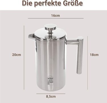 Френч-прес з нержавіючої сталі NOUTEN преміум-класу 0,6 л - Ізоляційний ефект завдяки конструкції з подвійними стінками - Накип для ідеального приготування - Змінний фільтр в комплекті - 2 роки Повернення грошей 600 мл