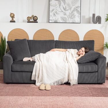 Місний диван HOMCOM, кушетка з підлокітниками, декоративні подушки, м&39який диван з вельветовим чохлом, товста підкладка, диван-ліжко, вантажопідйомність до 450 кг, для вітальні, спальні, 212 x 80 x 88 см, темно-сірий, 3-