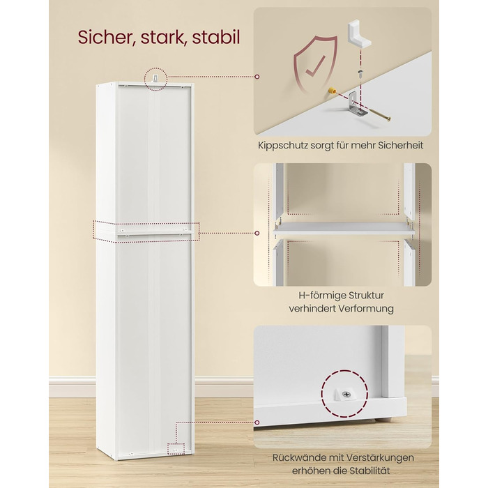 Колекція Custos - Книжкова полиця, 5-ярусна полиця, Відкрита полиця для зберігання, 24 x 30,2 x 134,2 см, для вітальні, домашнього офісу, їдальні, Хмарно-білий LBC419W01 5 ярусів (30,2Ш см) Хмарно-білий