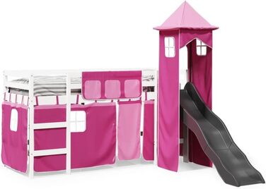 Дитяче ліжко-горище з вежею рожеве 90x200 см з масиву сосни