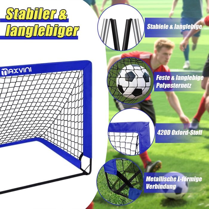 Висувні футбольні ворота для саду - Комплект з 2 шт. - Дитячі футбольні ворота з армованими скловолокнистими стійками та високоякісними сітками - Складаний комплект висувних воріт для використання в приміщенні, на вулиці та в саду - 90x74x74 см