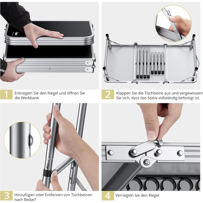 Кемпінговий стіл Anbte, розкладний стіл з алюмінію, 88x40 см (ДxШ) з 3 регульованими висотами, портативний стіл для пікніка з сіткою для зберігання, стіл-валіза, стіл для гриля, садовий стіл для кемпінгу, вечірок, пляжу (чорний)