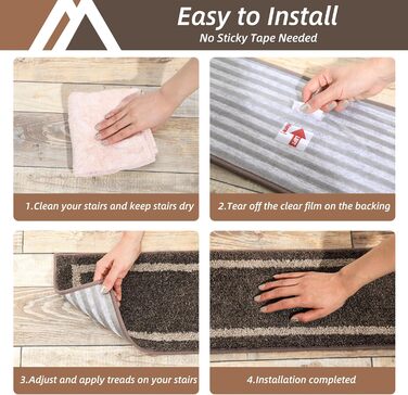 М&39які дерев&39яні сходинки, сходові доріжки для дітей та собак, 100 поліестер, основа з TPE, коричневі, квадратні, 71,1 x 22,9 см, 15 шт.