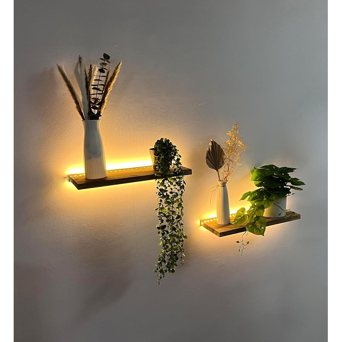 Полиці для ванної кімнати Плаваючі полиці для настінного декору Дерев&39яні настінні полиці для зберігання зі світлодіодними стрічковими світильниками над туалетом Плаваюча полиця для ванної кімнати, підвісна для книг, кутова вітальня, спальня, декор кухн