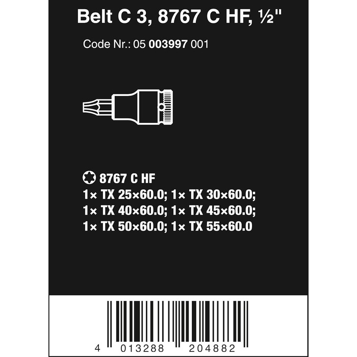 Набір біт Wera 05003997001 C 3, TORX HF Zyklop Bitnuss-Satz, Torx, з фіксатором, привід 1/2, 6 предметів