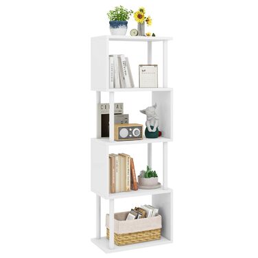 Ярусна книжкова полиця IBUYKE, S-подібна книжкова полиця, роздільник кімнати, сходинкова полиця з місцем для зберігання, сучасна книжкова полиця, декоративна полиця для вітальні, спальні, домашнього офісу, біла WBC015W 5 ярусів білого кольору, 5-