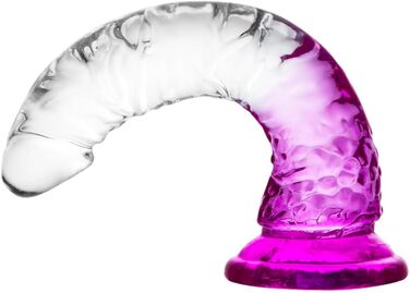 Градієнтний прозорий фіолетовий комбінований фалоімітатор на присосці 3 розміри (малий, середній, великий), без яєць, гра без використання рук, анальний та вагінальний секс. Реалістичний пеніс для початківців та досвідчених користувачів.