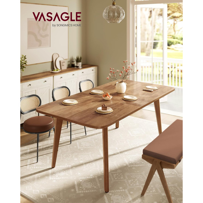 Обідній стіл VASAGLE, кухонний стіл, розсувна стільниця, вантажопідйомність 120 кг, для їдальні, офісу, кабінету, простий дизайн, медово-коричневий KDT090K01