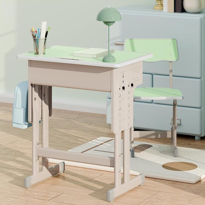 Дитячий комплект столу та стільця, регульований по висоті, для школи та університету, комплект столу та стільця з шухлядою для зберігання речей, ергономічний комплект стільців для роботи з гачком для рюкзака, підходить для дітей від
