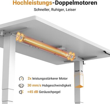 Стіл Claiks з регульованою висотою 16075 см, з 2 електродвигунами, товщиною стільниці 25 мм, вантажопідйомність 130 кг, стіл з регульованою висотою, 3-функціональною пам&39яттю та 4 тихими колесами, білий 160 x 75 см